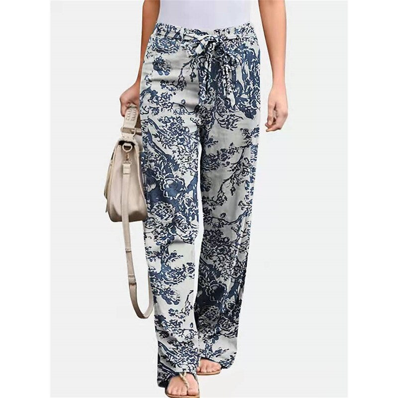 flowersverse Women's Plus Size Loungewear Pants Flower Leaves Basic Casual Comfort Home Daily Vacation Cotton Breathable Pant Spring Summer Black Yellow