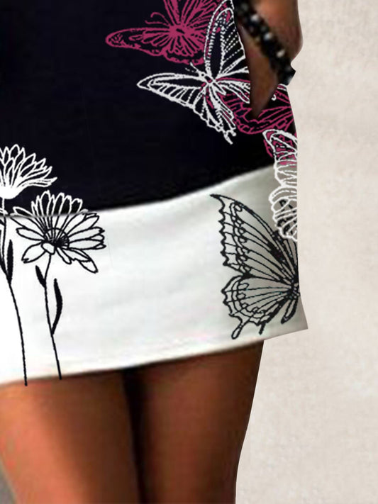 flowersverse Black Butterfly Long Sleeve Copper Wire Knitting Dress