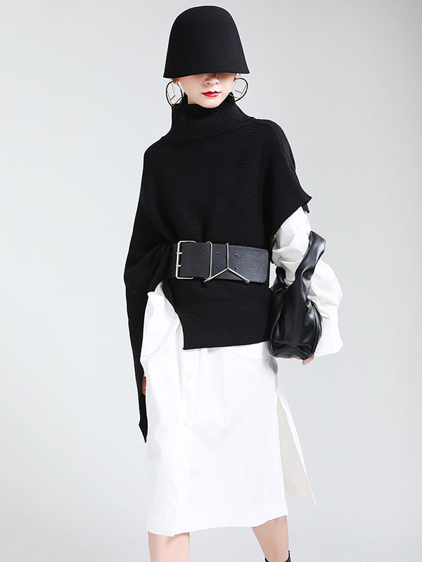 flowersverse Original Solid High-Neck Irregularity Sweater