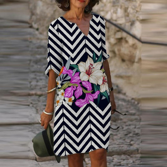 flowersverse Women's Casual Dress Shift Dress Mini Dress Black Blue Grey Half Sleeve Floral Print Winter Fall Spring V Neck Fashion Daily S M L XL XXL 3XL