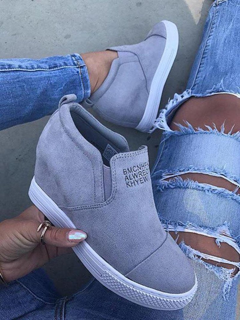 flowersverse Women Faux Suede Wedge heel Sneakers Slip on Breathable Shoes