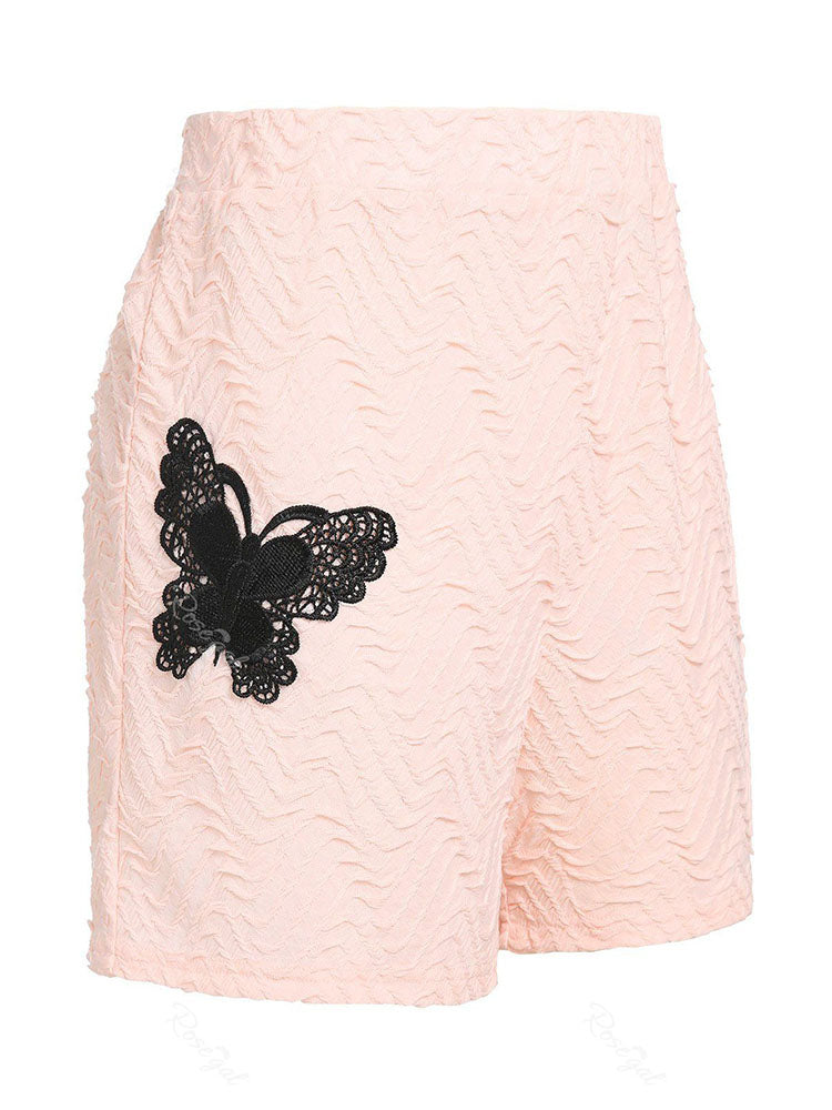 flowersverse Plus Size High Rise Lace Butterfly Textured Shorts
