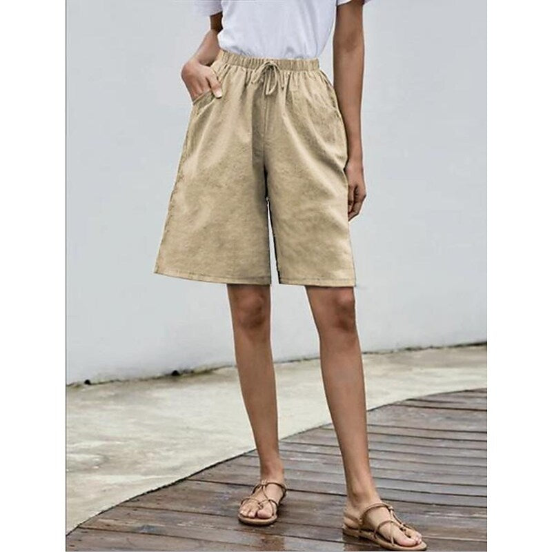 flowersverse amazon cross-border ladies plus size fashion cotton linen five points shorts