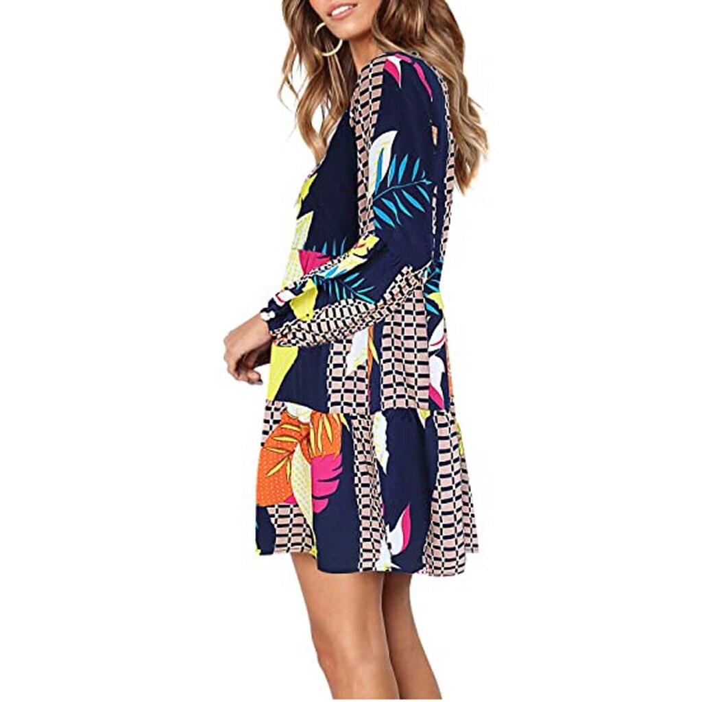 flowersverse Fashion Womens Long Sleeve Dress Maple Leaf Printed Swing Loose Comfy Casual Dress A-line Fashion Dress#D3