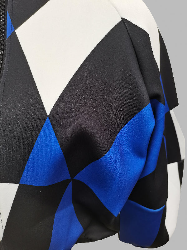 flowersverse Color-Block Contrast Color Zipper Stand Collar Jackets Outerwear