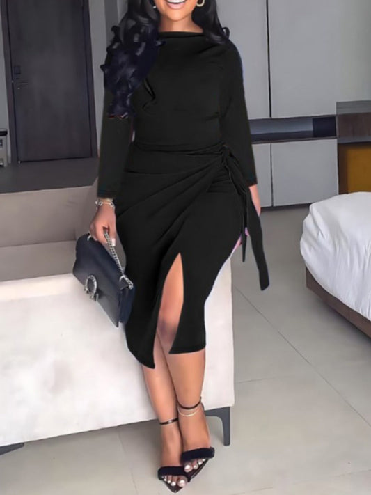 flowersverse BASICS Plus Size Bandage Design Split Bodycon Dress AR8031