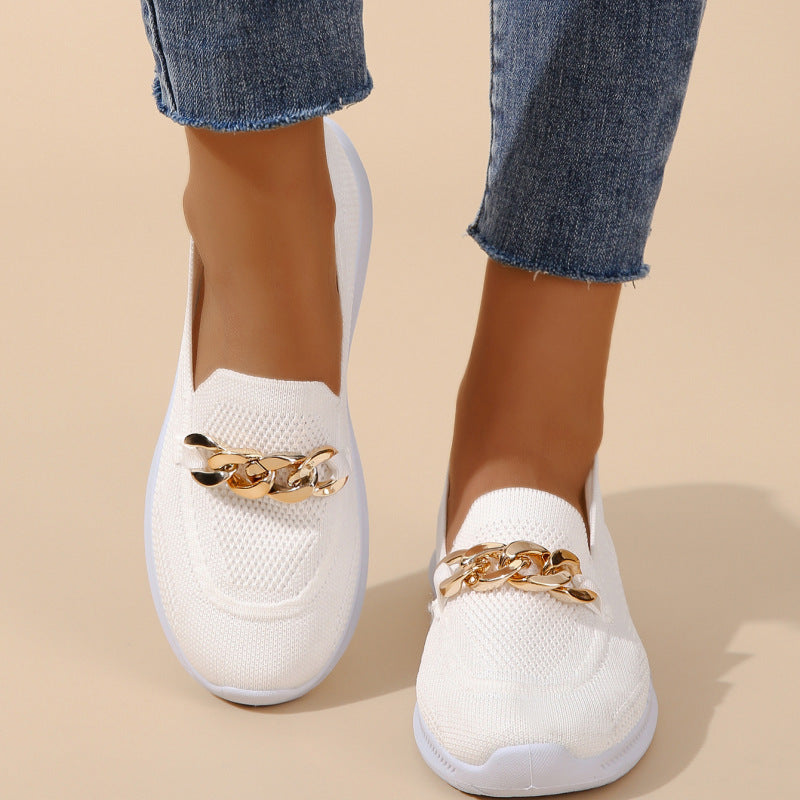 flowersverse Mesh Sports Walking Shoes for Women with Chain Accent Flats