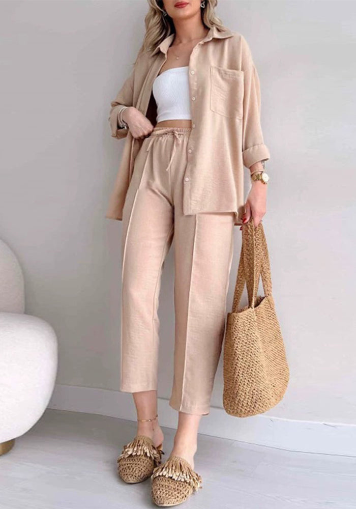 flowersverse Plus Size Women's Fall Casual Loose Shirt Coat Cropped Sport Harem Pants Two-Piece Set