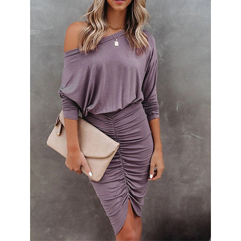 flowersverse Women's Work Dress Sheath Dress Semi Formal Dress Formal Mini Dress Ruched Crew Neck Long Sleeve Plain Loose Fit Black Pink Blue Fall Spring S M L XL XXL