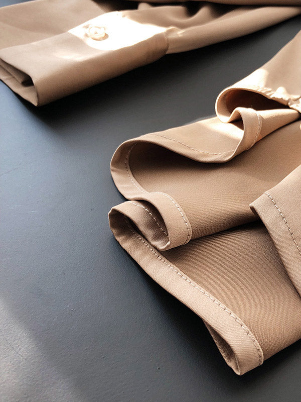 flowersverse Simple Solid Color Satin Chiffon Long Sleeve Blouse