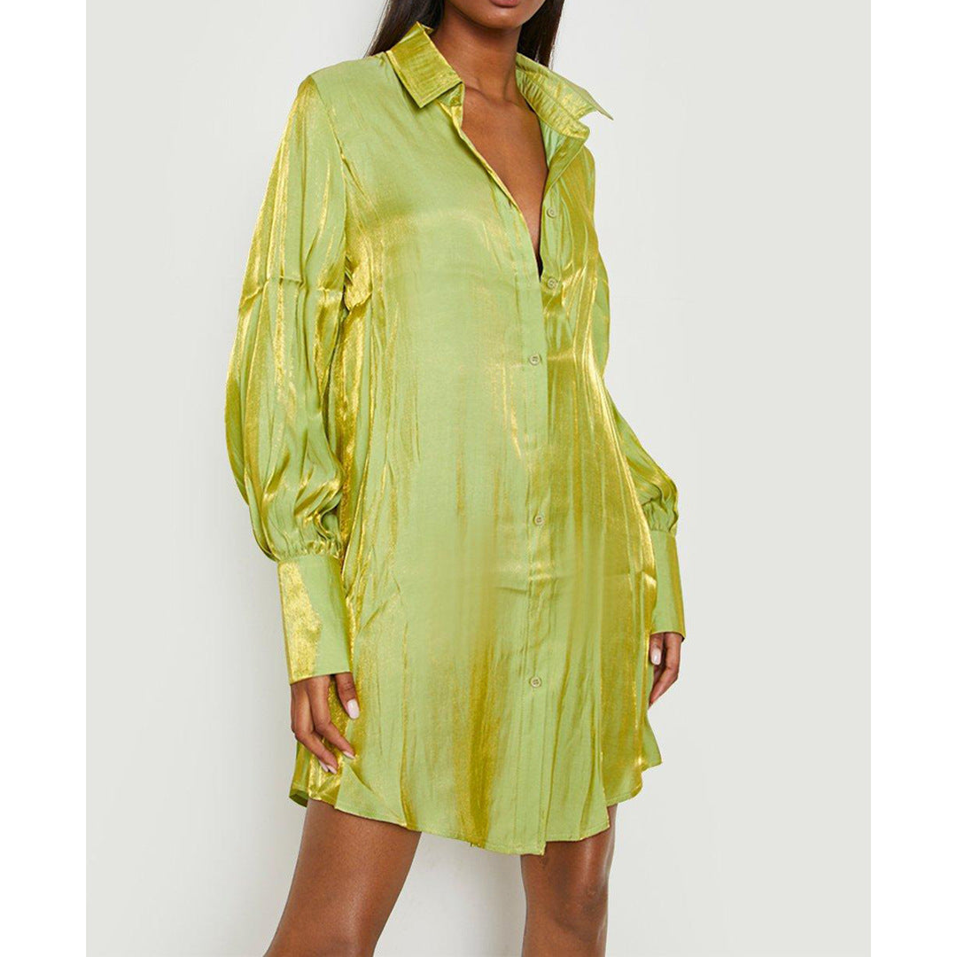 flowersverse Women's Solid Color Glitter Comfort Loose Long Shirt Dress