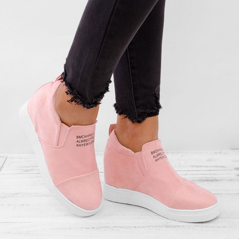 flowersverse Women Faux Suede Wedge heel Sneakers Slip on Breathable Shoes