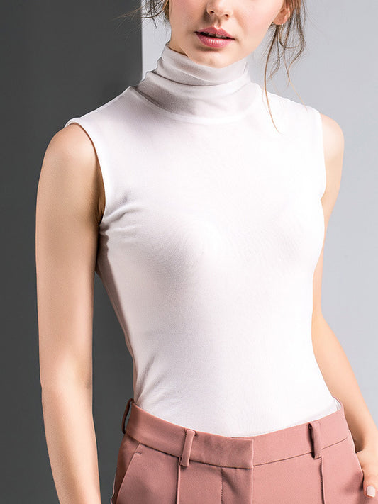 flowersverse Simple Casual Skinny Solid Color Sleeveless High-Neck Vest Top