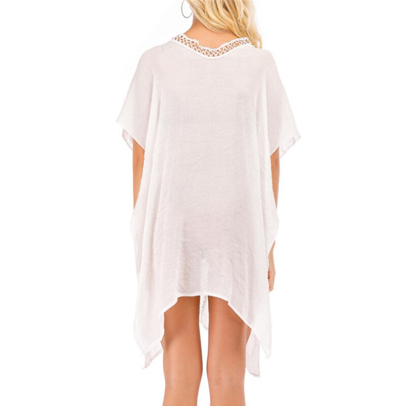 flowersverse Women's Swimwear Cover Up Beach Dress Normal Swimsuit Hole Pure Color White Black V Wire Bathing Suits New Vacation Fashion / Sexy / Modern