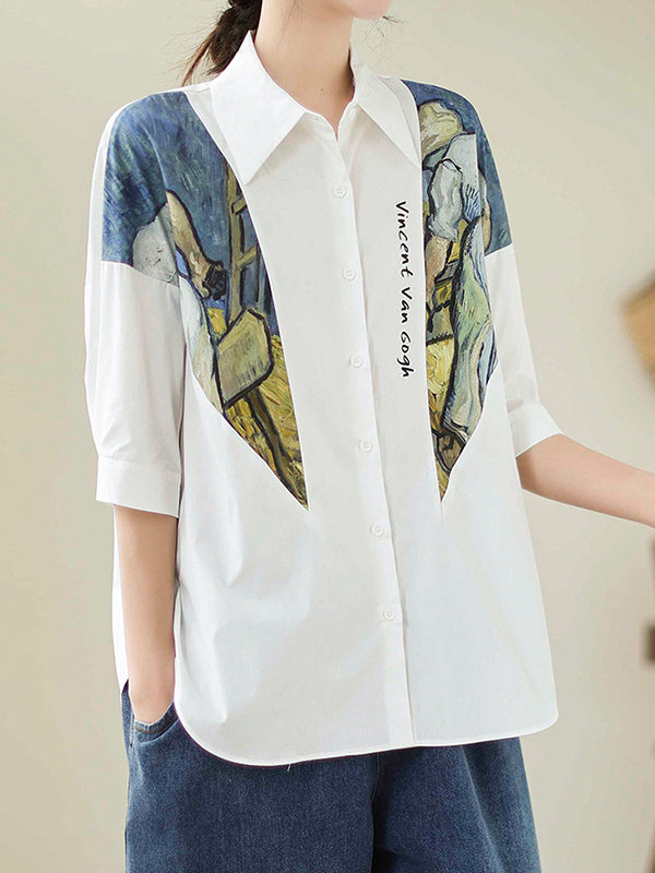 flowersverse Printed Half Sleeves Loose Lapel Blouses&shirts Tops