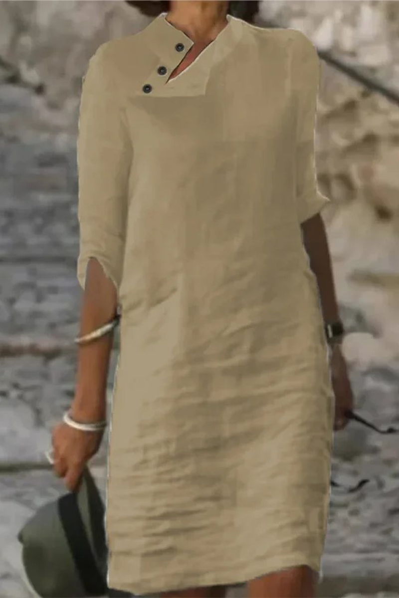 flowersverse Casual Solid Buckle Straight Dresses