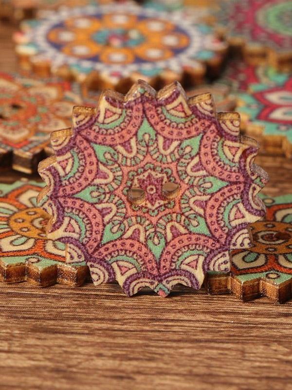 flowersverse Bohemia Printed Wooden Sewing Buttons