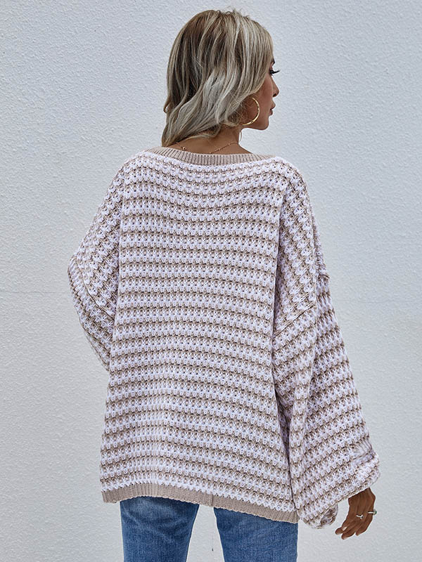 flowersverse Original Loose Striped 8 Colors V-Neck Long Sleeves Sweater Top
