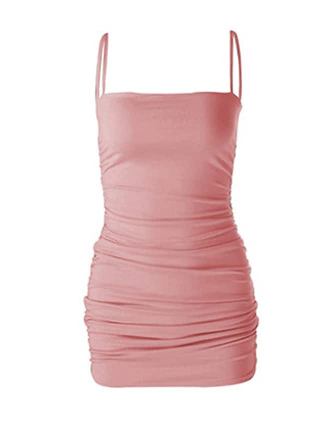 flowersverse Women‘s Bodycon Sheath Dress Slip Dress Mini Dress Black White Pink Sleeveless Pure Color Ruched Spring Summer Spaghetti Strap Formal Slim XS S M L XL