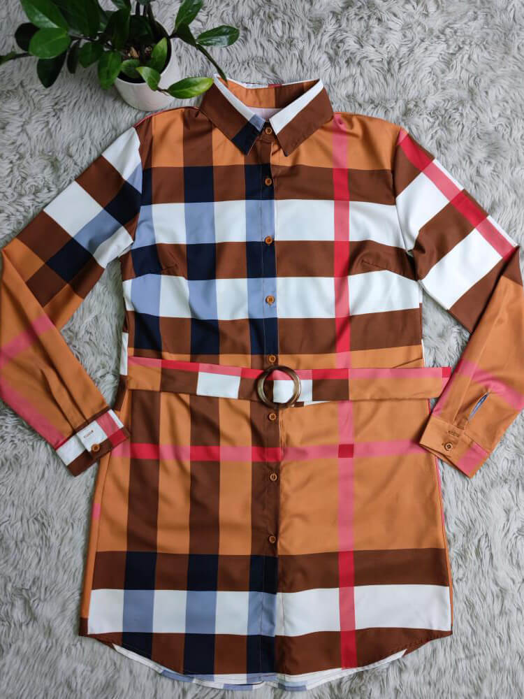 flowersverse Long Sleeve Plaid Print Bodycon Mini Dresses