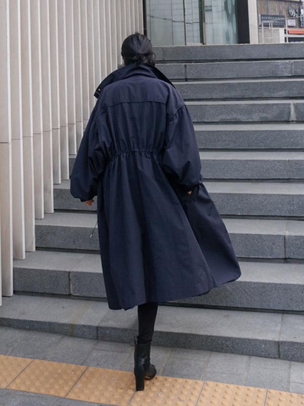 flowersverse Solid Color Loose Elastic Waist Long Outwear