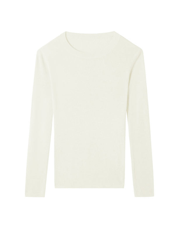 flowersverse Solid Color Long Sleeves Skinny Round-Neck Sweater Tops Pullovers Knitwear