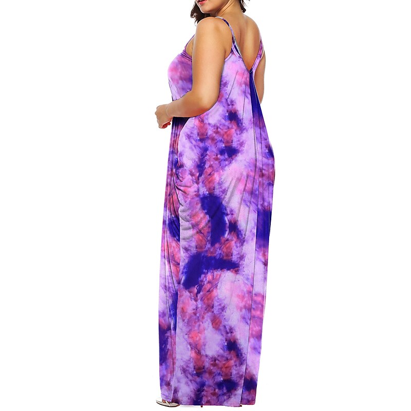 flowersverse Women's Plus Size Casual Dress Shift Dress Slip Dress Leaf Tie Dye Long Dress Maxi Dress Sleeveless Pocket Print Strap Fashion Daily Light Yellow White Spring Summer XL XXL 3XL