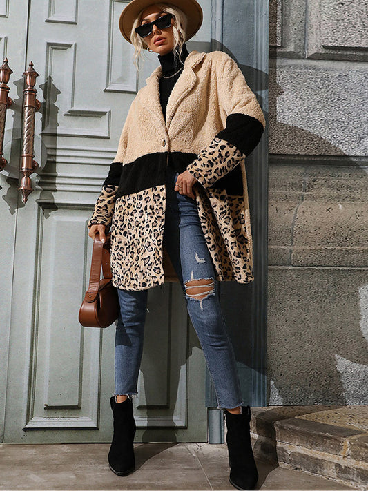 flowersverse Casual Loose Leopard Coat