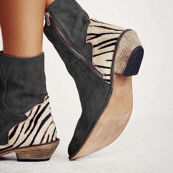 flowersverse Casual Pointed Toe Zebra-Striped Boots