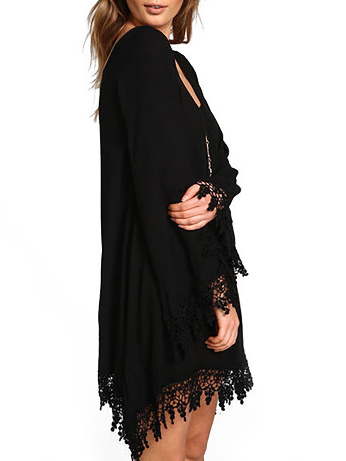 flowersverse Black A-line Casual Paneled Casual Dress