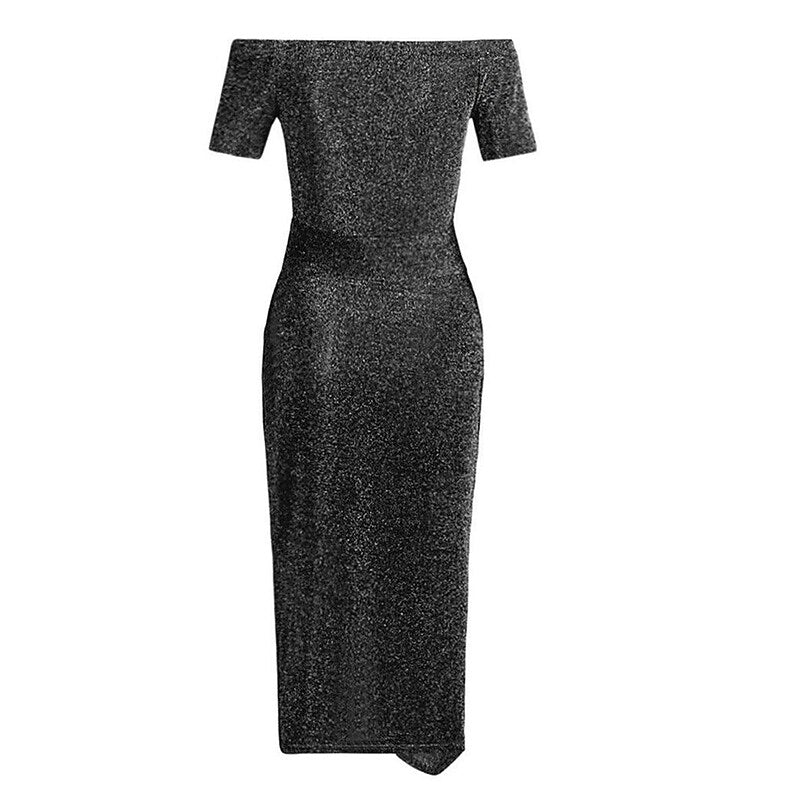 flowersverse Women's Semi Formal Dress Party Dress Sheath Dress Midi Dress Black Red Grey Short Sleeve Pure Color Backless Spring Fall Winter Off Shoulder Fashion Party Wedding Guest Spring Dress S M L XL XXL