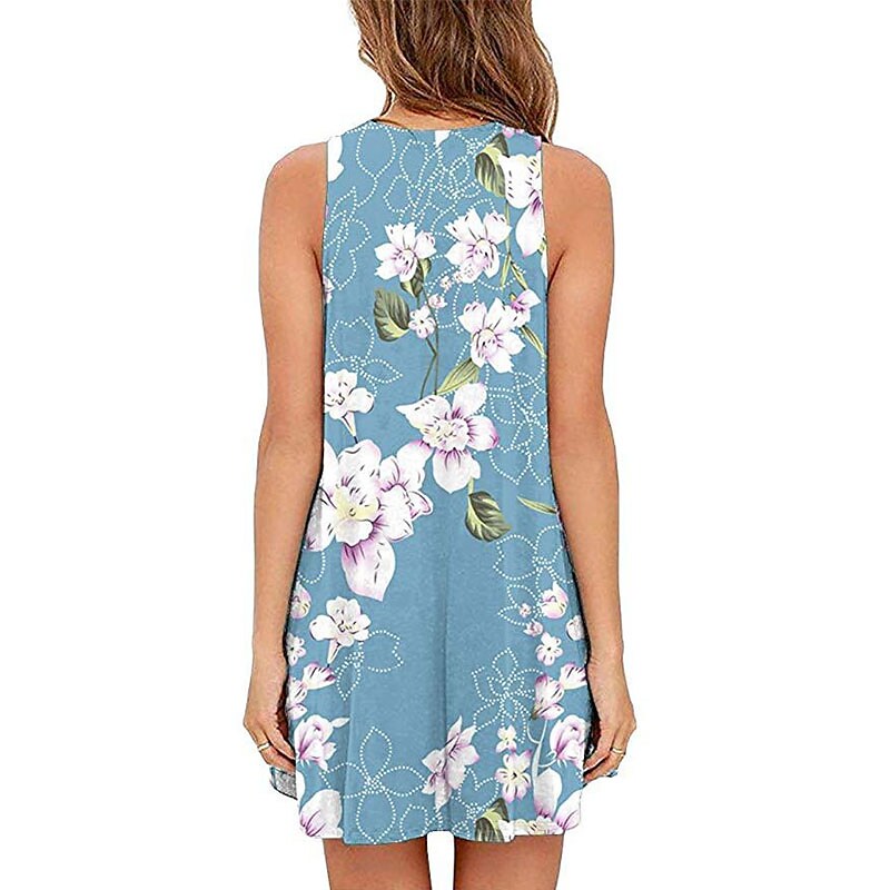 flowersverse Women's Plus Size Pajamas Nightgown Dress Nighty Flower Comfort Soft Sweet Home Street Daily Cotton Blend Crew Neck Sleeveless Pocket Spring Summer Blue Light Blue
