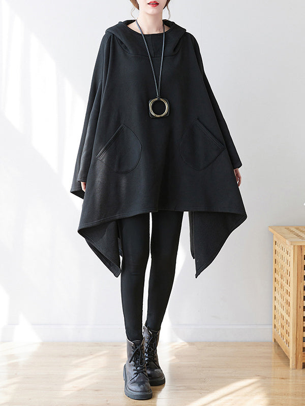 flowersverse Casual Plus Size Irregularity Batwing Sleeves Solid Color Hoodies