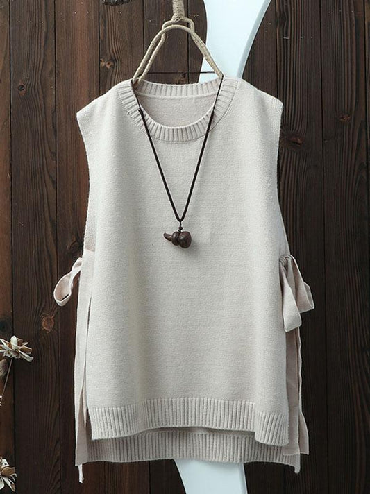 flowersverse Vintage Split-side Bandage Knitting Vest