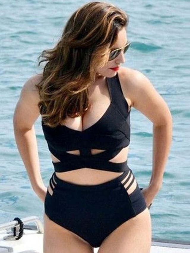 flowersverse Women's Swimwear Bikini Normal Swimsuit 2 Piece Solid Color Black Bathing Suits Sports Summer