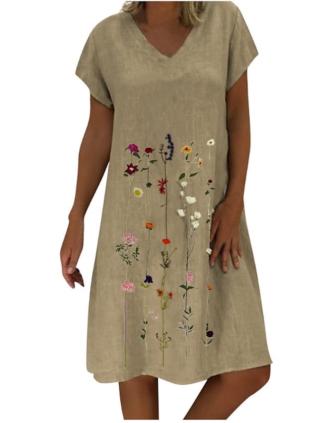 flowersverse Women's Casual Dress Shift Dress Midi Dress White Light Green Purple Short Sleeve Floral Print Spring Summer V Neck Casual S M L XL XXL 3XL 4XL 5XL