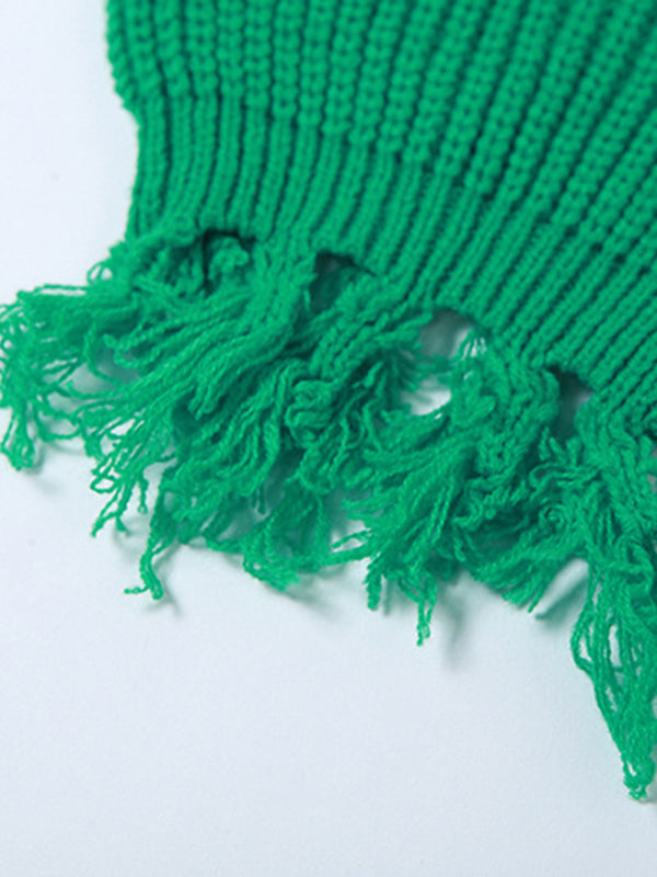 flowersverse Casual Loose Solid Color Tasseled Cardigan Tops& Shorts Suits