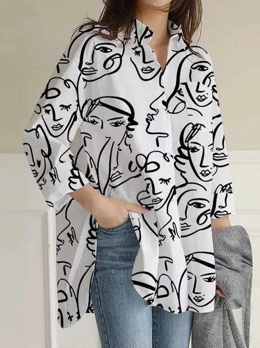 flowersverse Buttoned Figure Pockets Split-Side High-Low Long Sleeves Lapel Blouses&Shirts Tops