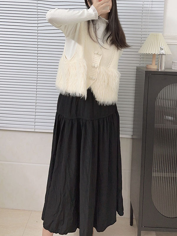 flowersverse Buttoned Solid Color Split-Joint Loose Sleeveless V-Neck Vest Outerwear