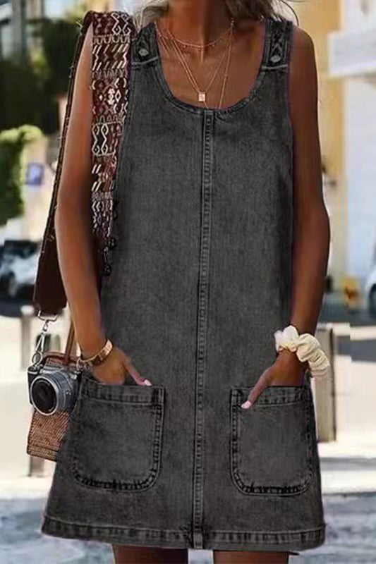 flowersverse Casual Street Solid Pocket U Neck Dresses(4 Colors)