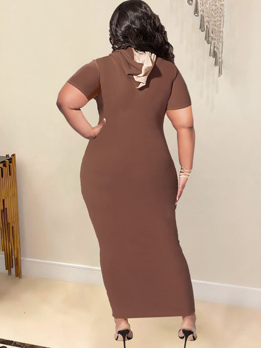 flowersverse Short Sleeve Color Block Bodycon Hoodies Dress