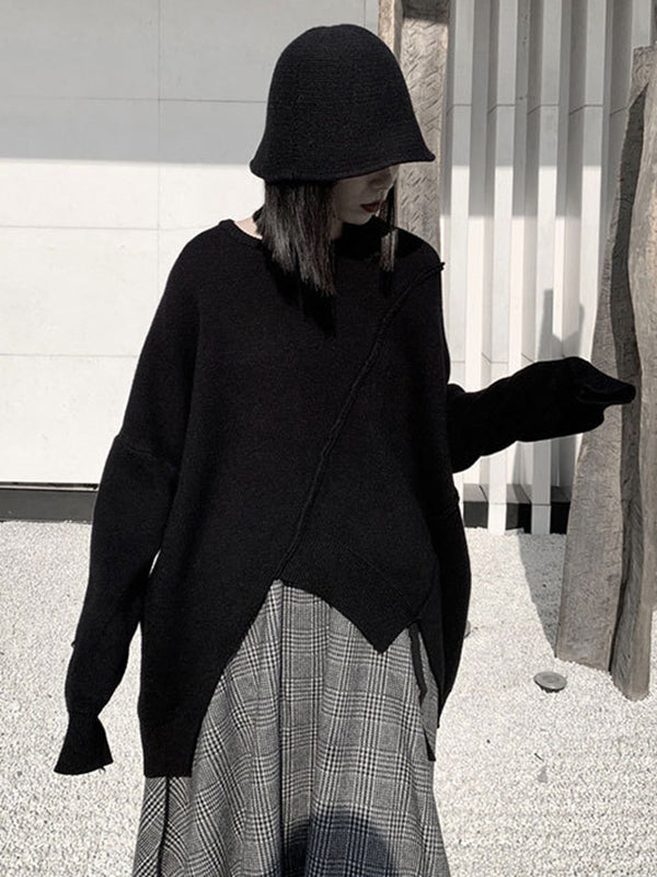 flowersverse Original Loose Batwing Sleeves Solid Color Round-Neck Sweater Tops