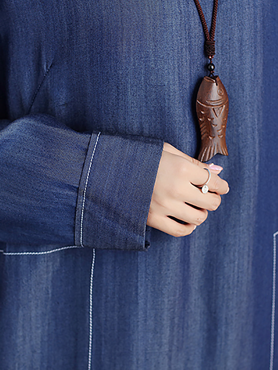 flowersverse Women Casual Spring Simple Round Neck Loose Dress