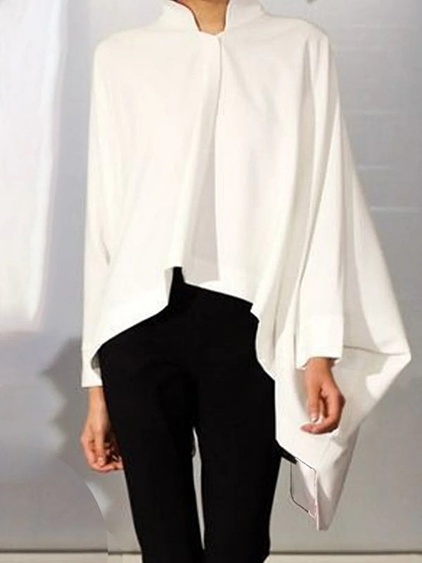 flowersverse Solid Color Batwing Sleeves Long Sleeves Stand Collar Blouses&Shirts Tops