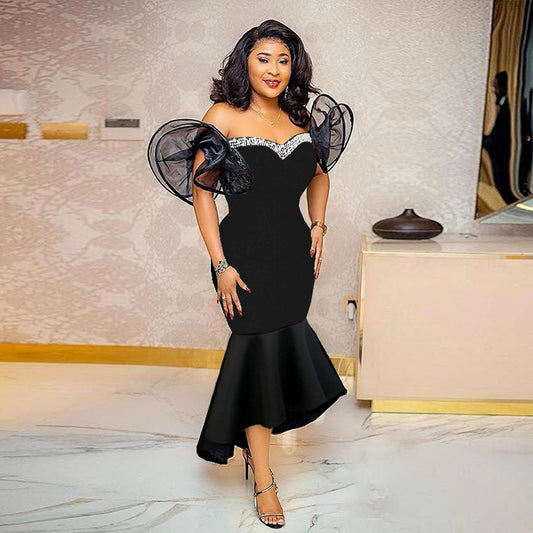 flowersverse Sexy Mesh Off Shoulder Mermaid Dress Formal Party Beaded Dresses