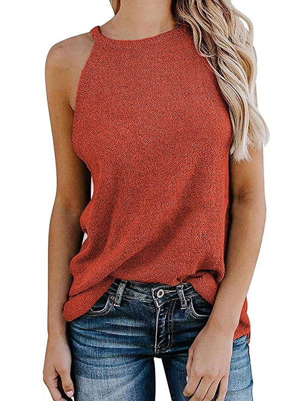 flowersverse Solid Color Loose Halter-Neck Vest Top