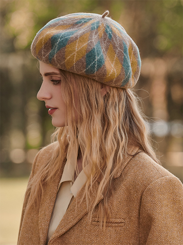 flowersverse Vintage Wool Contrast Color Beret Hat
