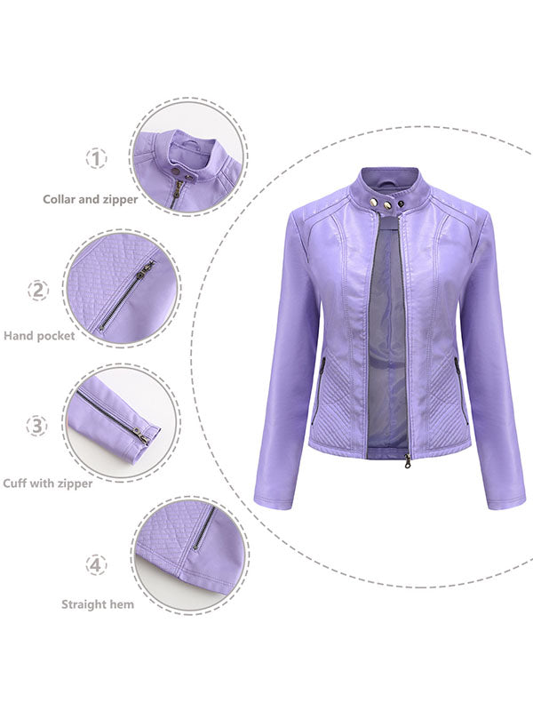 flowersverse Buttoned Pockets Split-Joint Zipper Long Sleeves Plus Size Stand Collar Outerwear Jackets