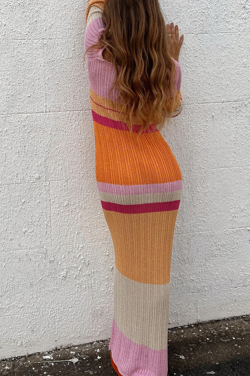 flowersverse Sexy Casual Color Block Contrast Spaghetti Strap Long Sleeve Dresses
