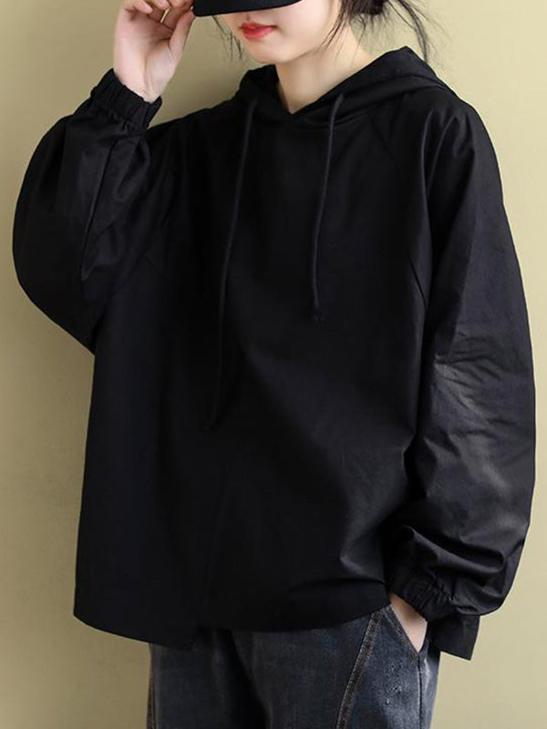 flowersverse Artistic Retro Solid Color Split-Joint Hooded Long Sleeves Hoodies